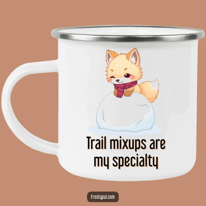 Funny Fox Camping Mug: Arctic Adventure Mishap, Hilarious Enamel Cup for Campers