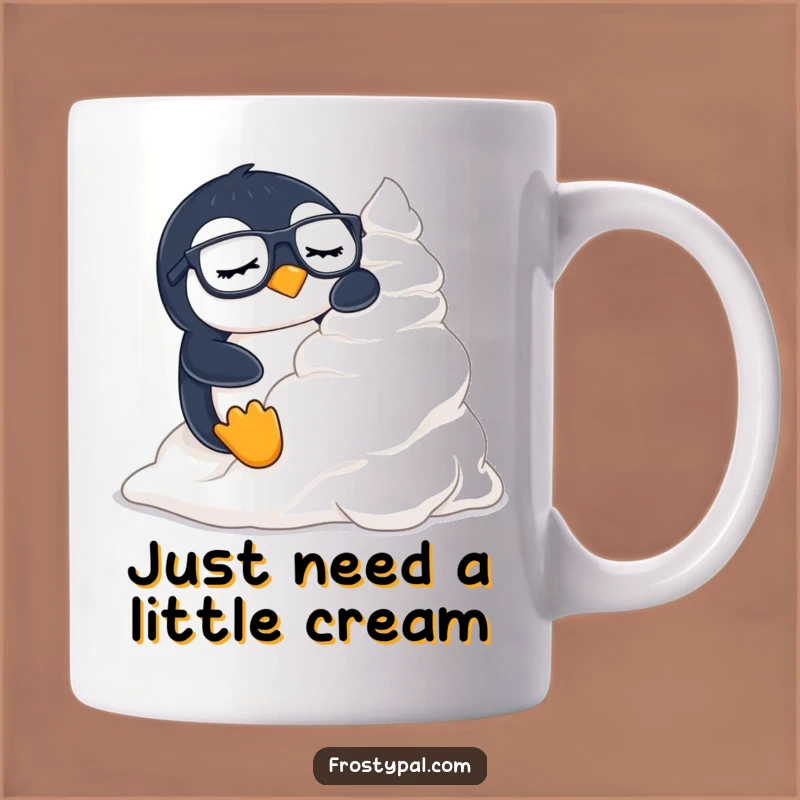 Funny Penguin Cream Mug: Sleepy Slider Delight, Hilarious Dessert Gift for Penguin Lovers