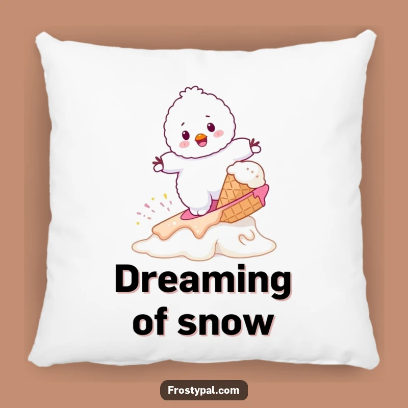 Funny Snowman Surf Ice Cream Pillow - Cozy Wacky Cushion Gift