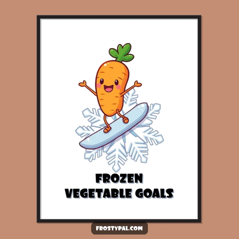 Funny Carrot Digital Art: Snow Surfer Print, Hilarious Instant Download for Decor