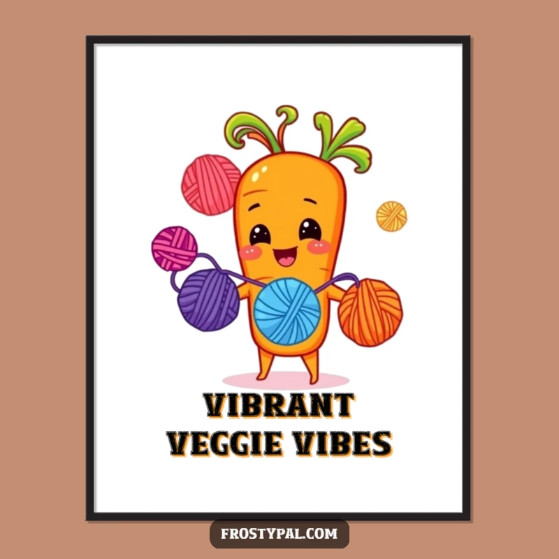 Funny Carrot Juggling Yarn Digital Art - Cheerful Crafter Decor Print
