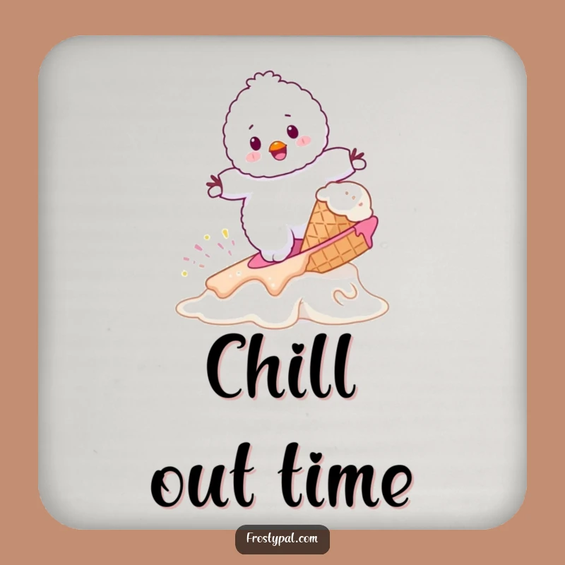 Funny Snowman Surf Ice Cream Coaster - Humorous Drink Protection Gift