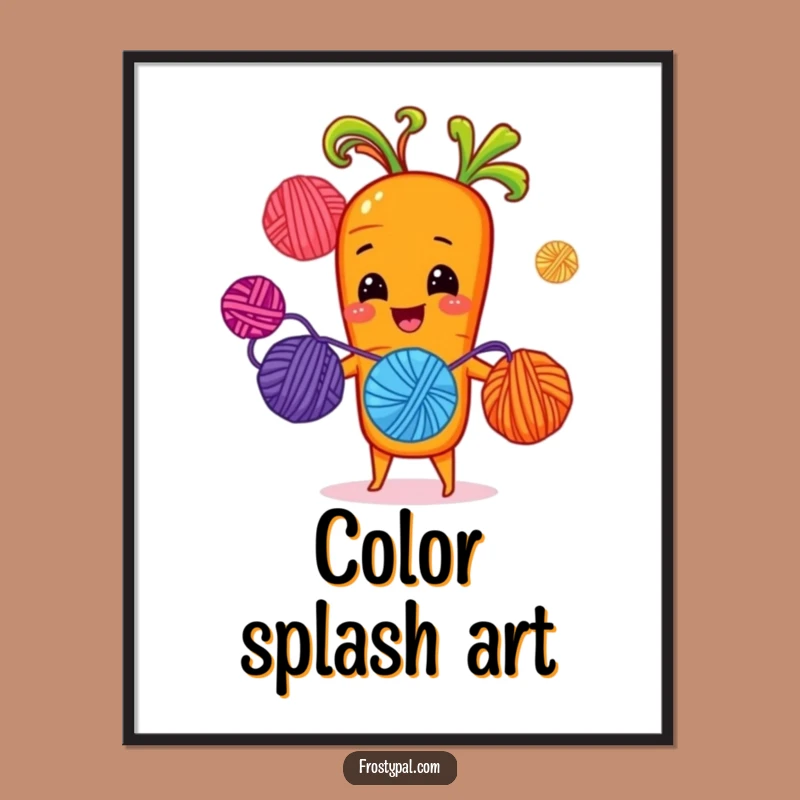 Funny Carrot Juggling Yarn Poster - Cheerful Crafter Wall Art Gift