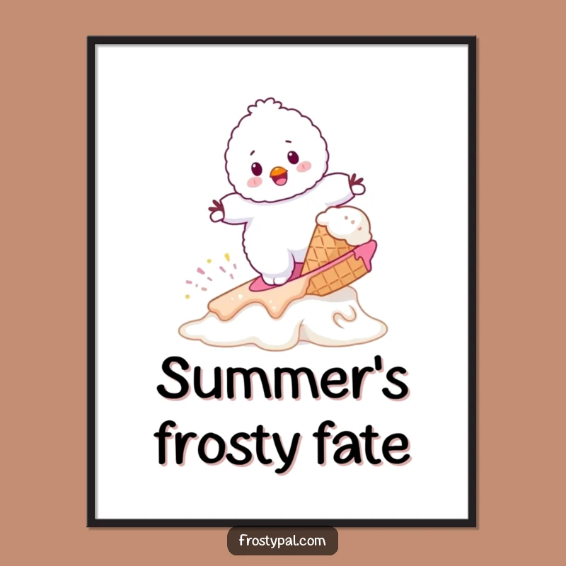 Funny Snowman Surf Ice Cream Poster - Hilarious Winter Art Gift
