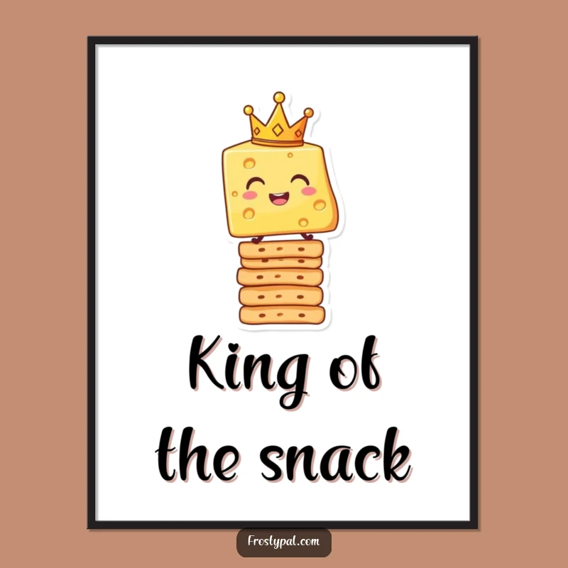 Funny Cheese King Poster - Regal Crowned Cheese Cracker Stack Wall Art Gift