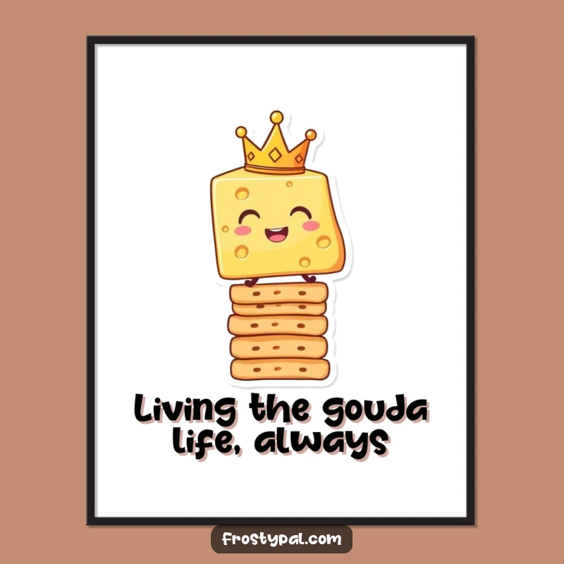 Free Printable Wall Art: Crowned Cheese Balancing Act - Hilarious Downloadable Decor!