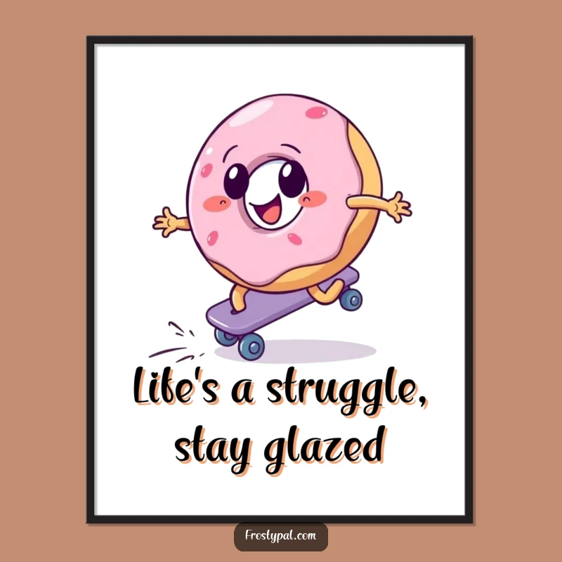 Funny Free Printable Wall Art: Donut Skater - Humorous Downloadable Decor DIY Gift