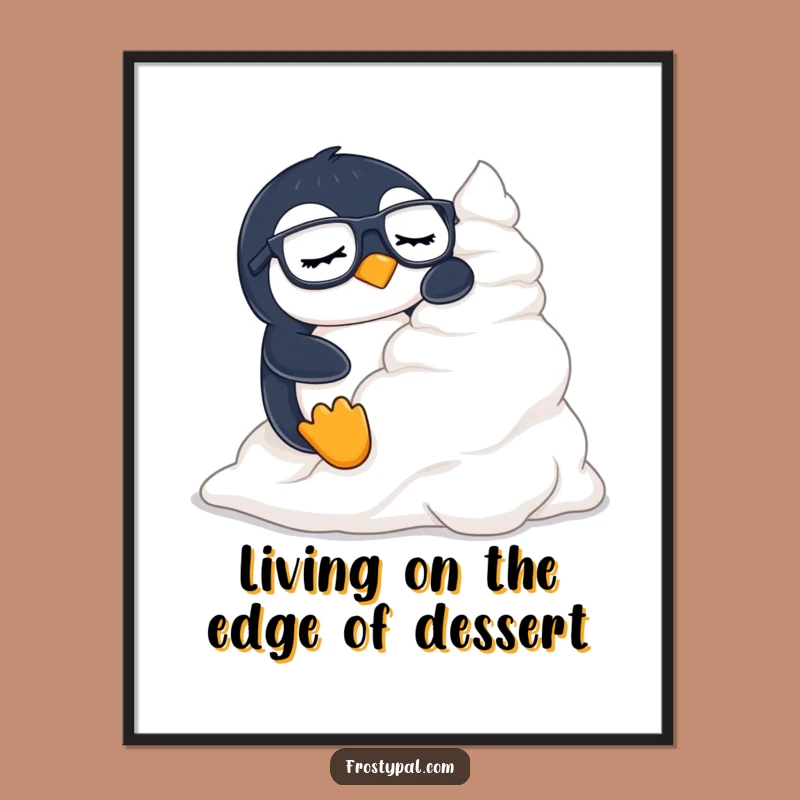 Funny Free Printable Wall Art: Penguin's Whipped Cream Dream - Cozy Downloadable Decor