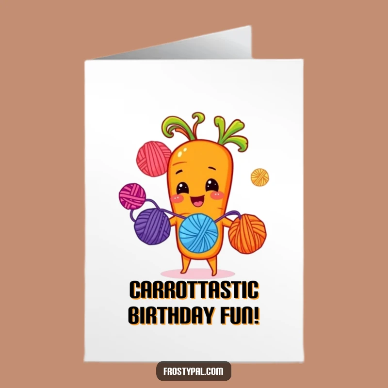 Funny Birthday Card: Carrot Juggling Yarn - Free Printable Downloadable Gift