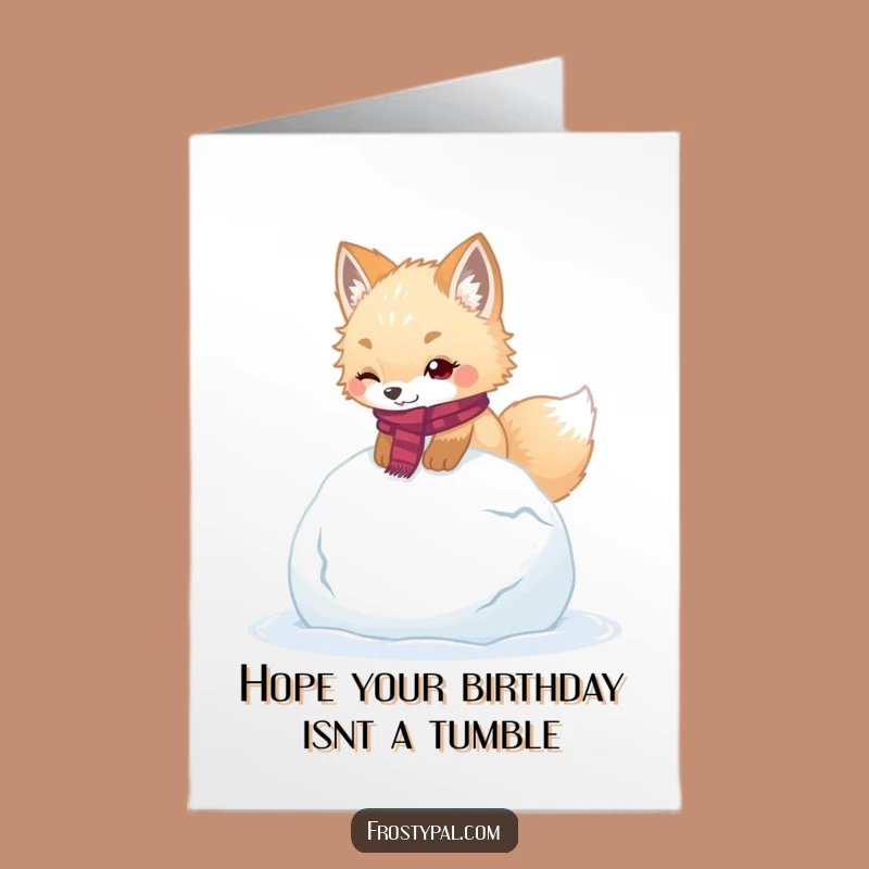 Free Printable Birthday Card: Funny Fox Tumbles with Snowball - Downloadable Hug