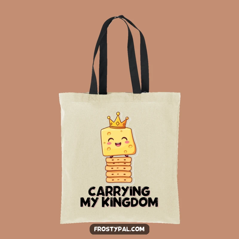 Funny Cheese King Tote Bag - Stylish Crowned Cheese Cracker Stack Carryall Gift
